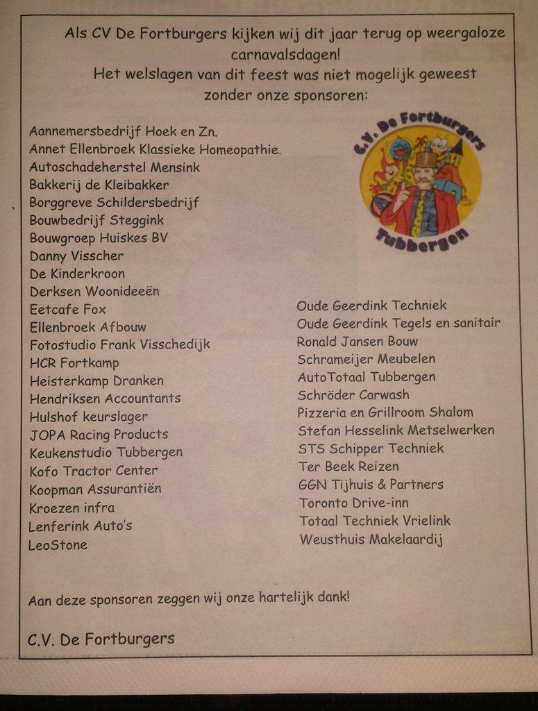 Sponsoren bedankt voor her afgelopen jaar #geweldig!!!