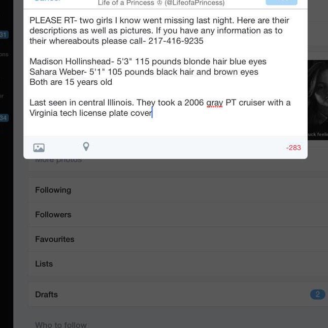 217Problems's tweet photo. Sahara and Maddie went missing last night at 3:30 AM. Please RT to help them come home. #ComeHomeGirls http://t.co/mgcMkWOx8s
