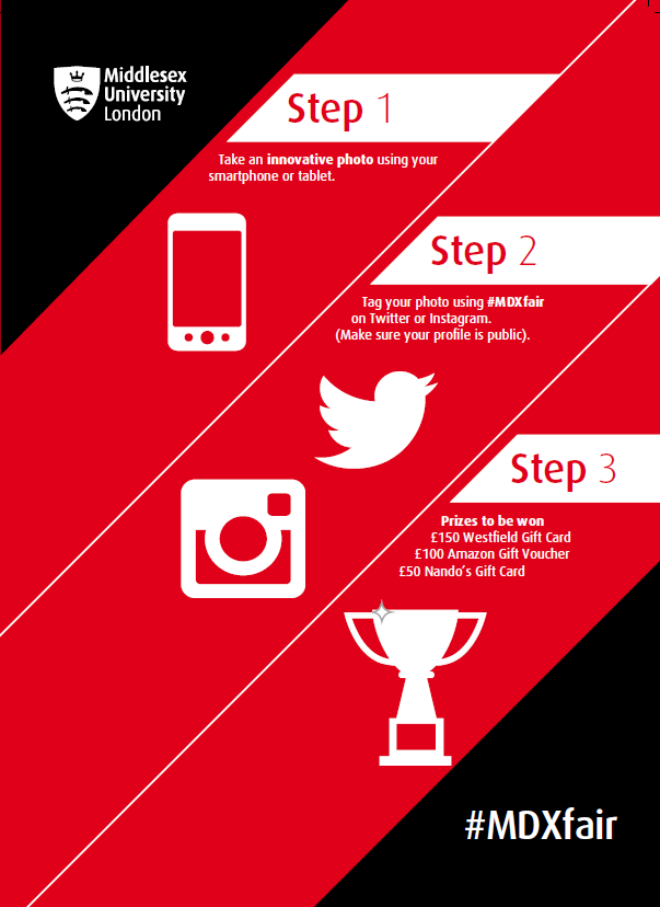MiddlesexUni's tweet photo. We'll be running an exciting social media comp for students attending our NLHE Fair this Friday #MDXfair http://t.co/oAWZ7dAu6x