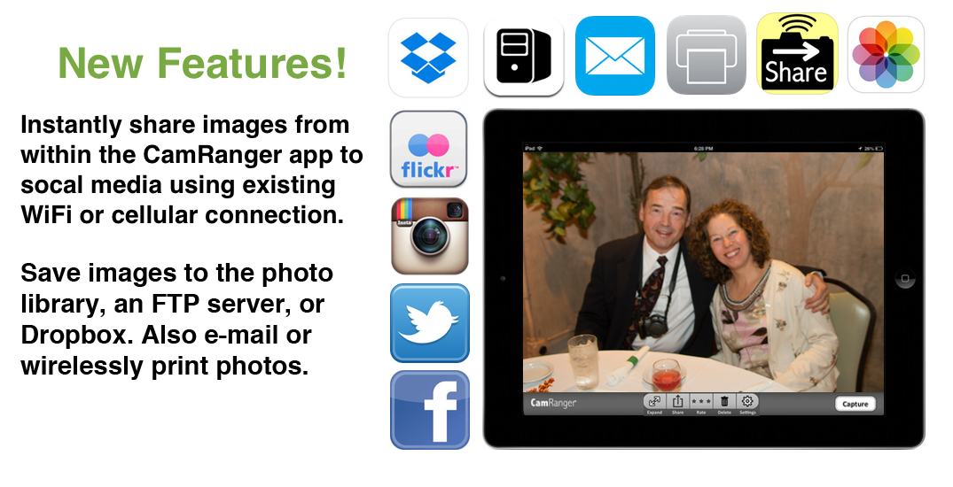 Shoot wirelessly with your #CamRanger to social media and have new saving options #dropbox #Facebook #photography