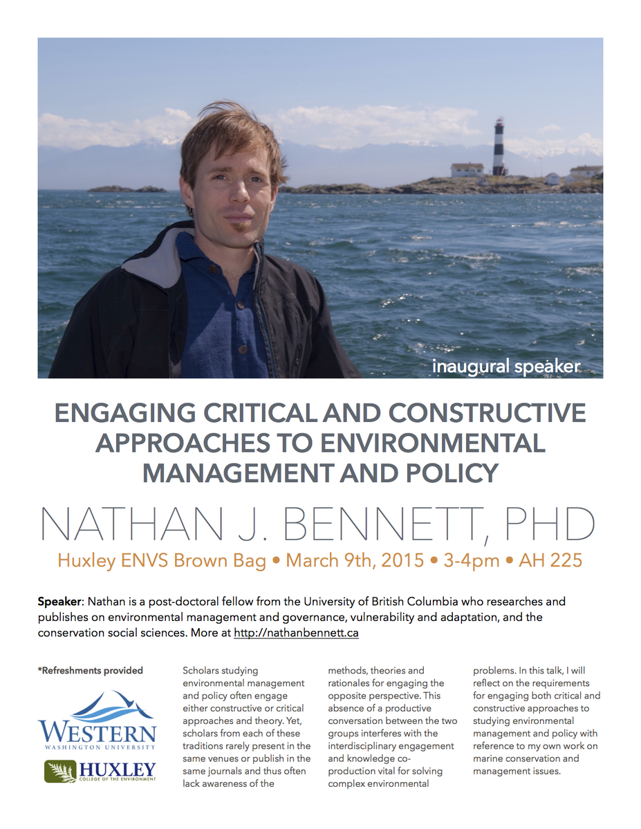 place_transform's tweet image. Come check out @NathanJBennett give an inaugural talk at ENVS brownbag March 9th, 3pm, AH225 @HuxleyCollege