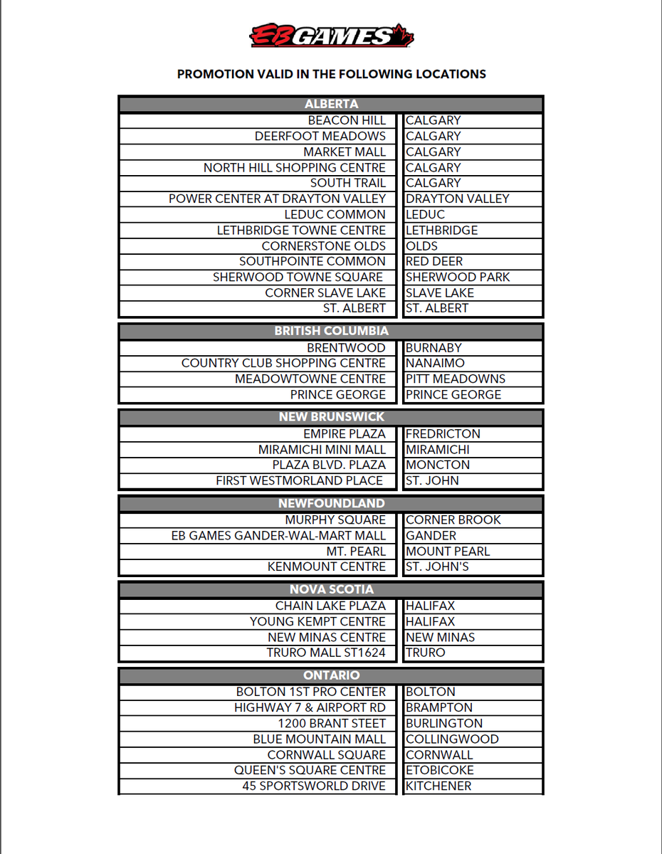 Eb Games Canada On Twitter Here Is A List Of Stores For Our 75