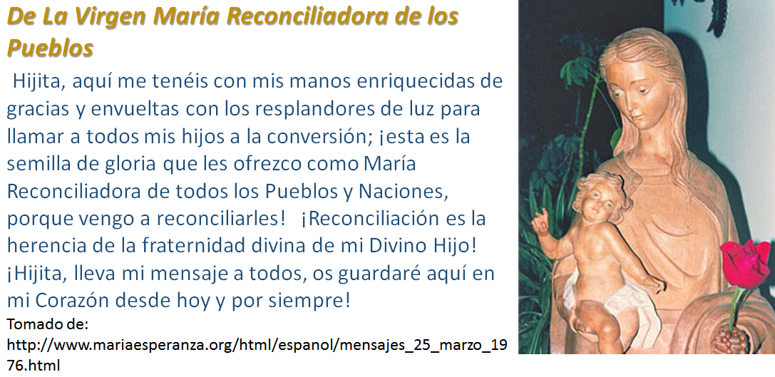 -El Pensamiento de Hoy:De María Reconciliadora de los Pueblos ¡Vengo a Reconciliarles!  misericordiasinfin.blogspot.com/2015/01/pensam…