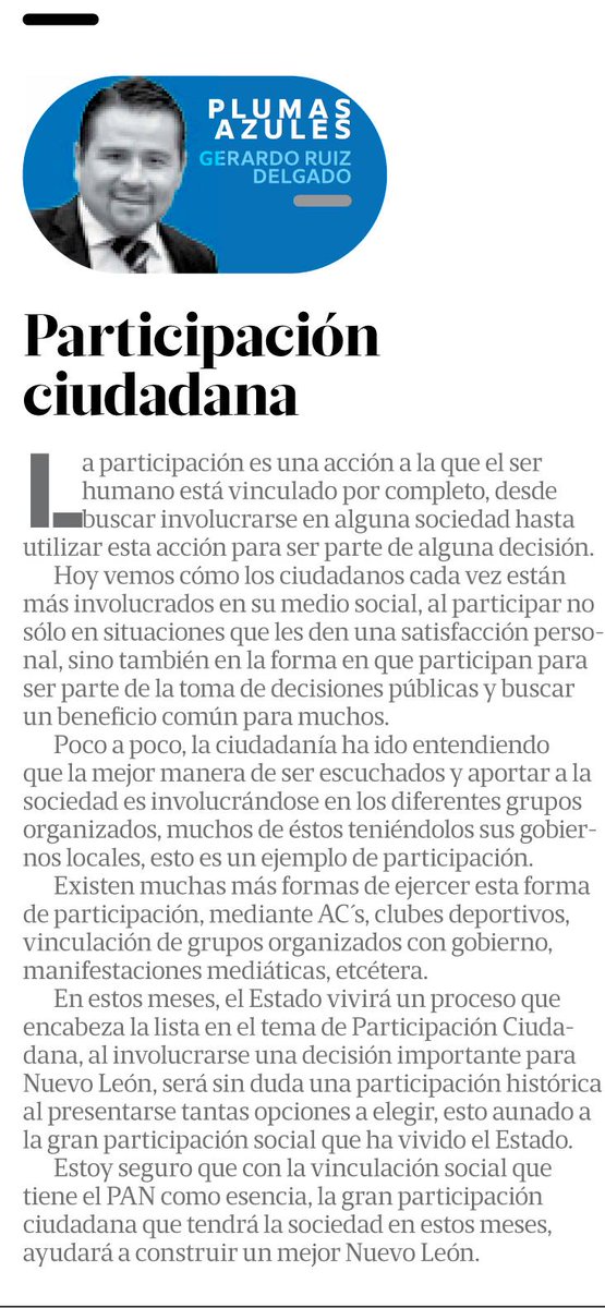 #Editorial "Participación Ciudadana" de nuestro Secretario de Vinculación Social, <a href="/GerardoRuiz_/">Gerardo Ruiz</a>