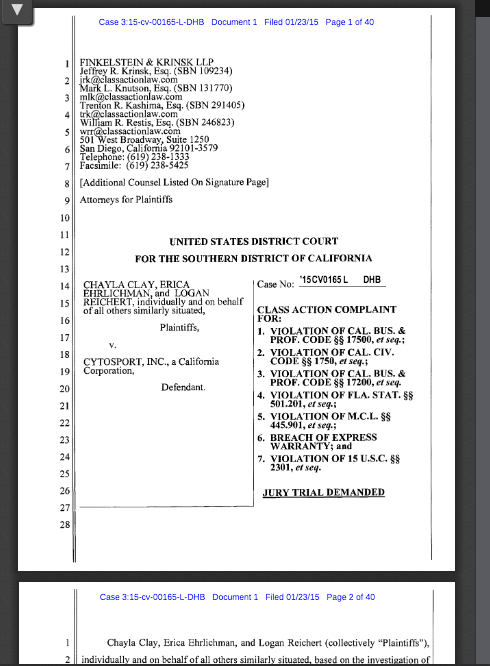 Protein spiking continues: "Class Action v. CytoSport for not meeting label claims on Protein" romanoroberts.com.mx