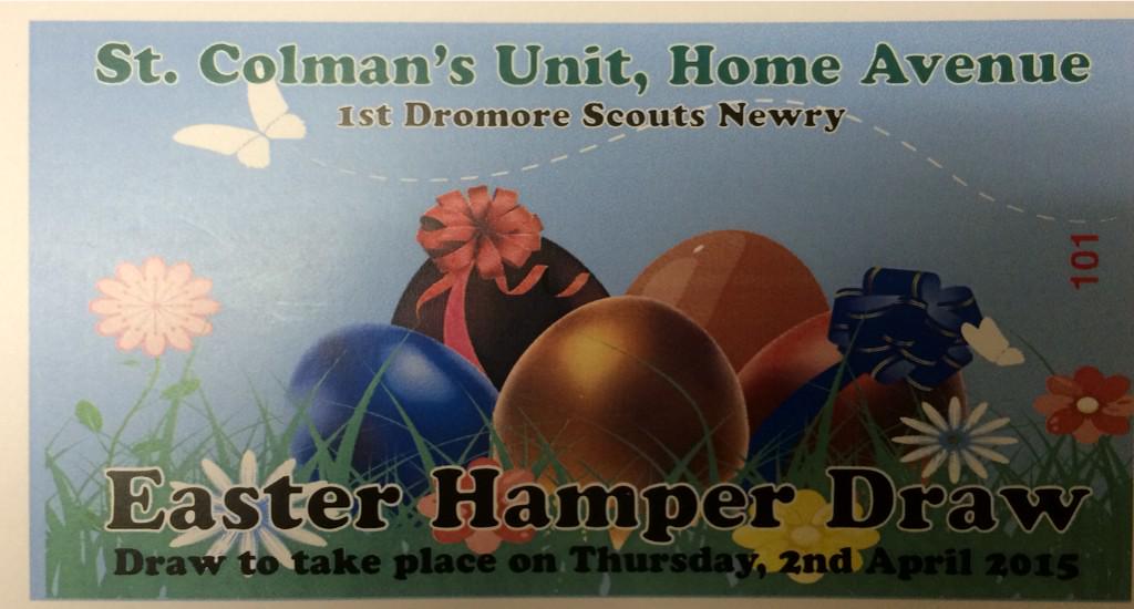 newryventurers's tweet photo. Easter hamper Draw 2015, tickets available from all members £1 each http://t.co/MeVi3GyTQE