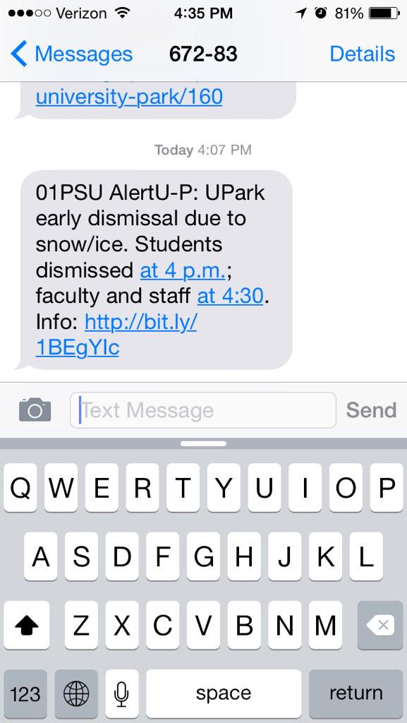 Mayan_Calendar8's tweet photo. Penn State early dismissal... I don't believe it http://t.co/R33kFyH8W1