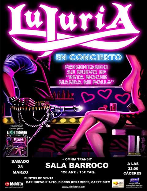 Sábado 28 de marzo, #lujuria en <a href="/SalaBarroco/">Sala Barroco</a>
