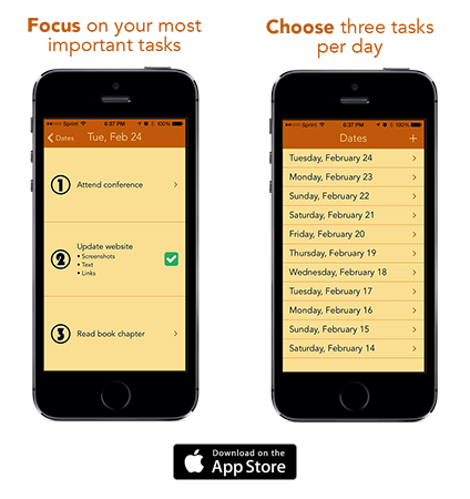 proximityviz's tweet photo. Introducing: the Daily Three app for iPhone! Focus on your most important to-do items. http://t.co/jPBphv0EG4 http://t.co/HdI536UzlV