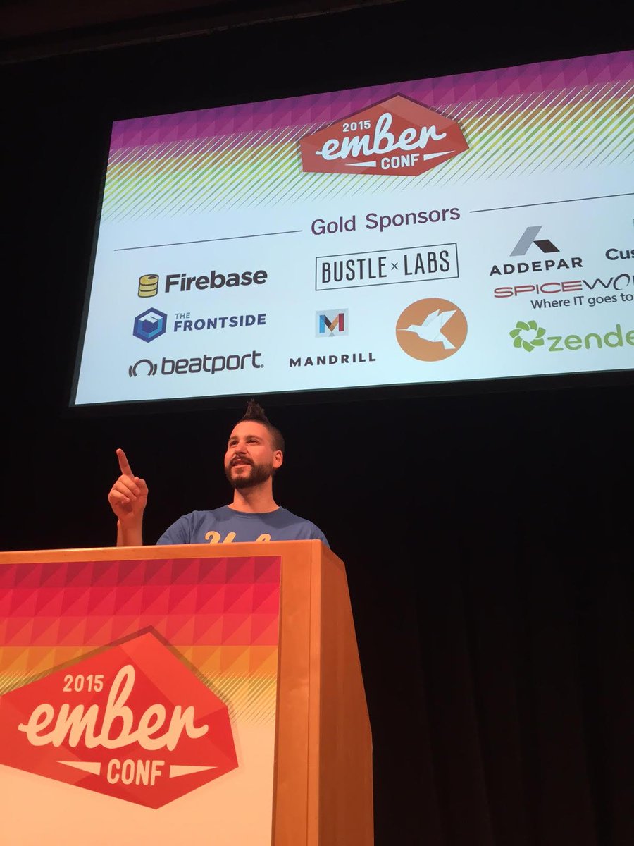 runtriz's tweet photo. Our very own @JJMedina3 maning the podium @EmberConf @mrazdean @david_govea #trizlife #pdx #nerdlife #emberconf http://t.co/HBYgT25Q3z