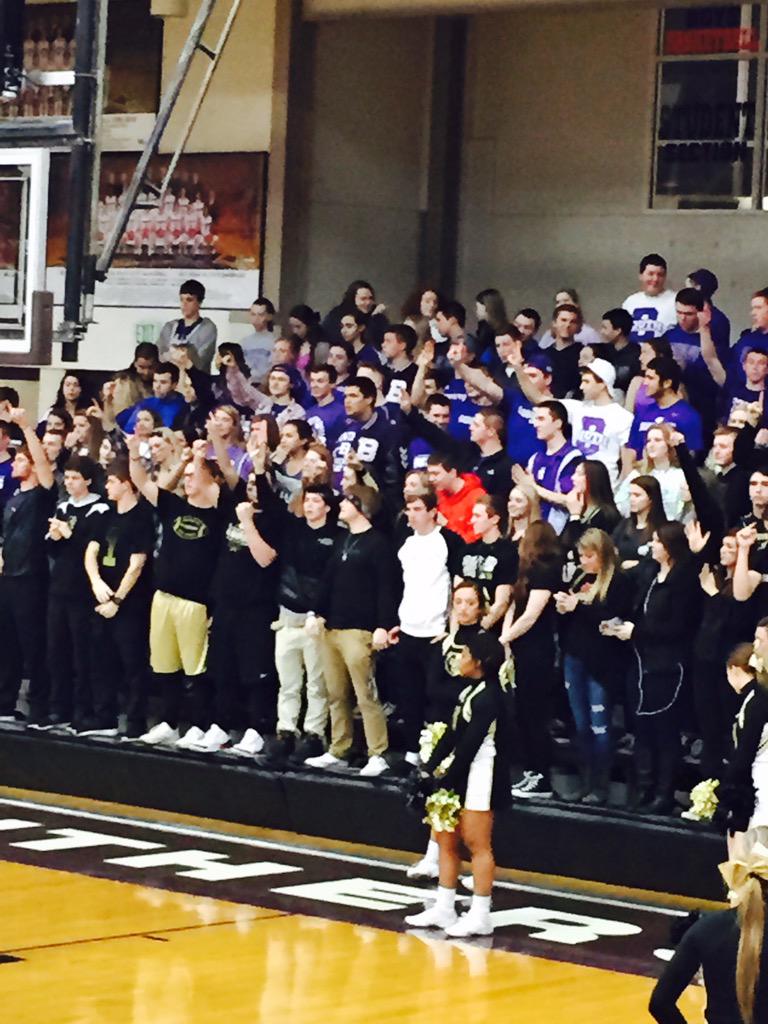 michellenolley's tweet photo. @IHSAA1 hosier hysteria at its best.  BHSS students cheering with Shelbyville students http://t.co/0lmylT7tkm