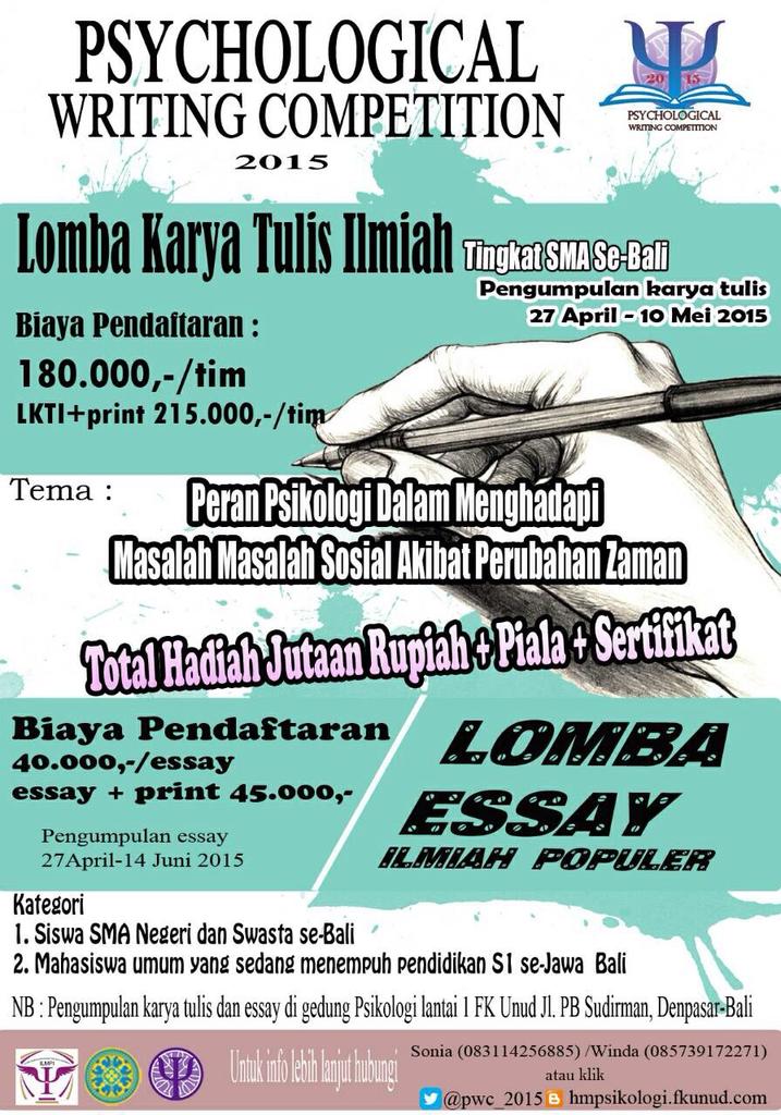 Halo tmn2 SMA! Ayoo ikuti lomba esay&amp; lkti Psychological Writing Competition 2015! more info hbngi cp pda pamflet🎉