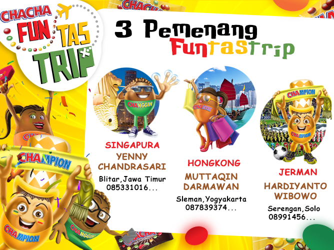 ChaCha_Cokelat's tweet photo. @siti_nurdayati ini 3 pemenang yang bakal #FUNtastrip keluar negeri :) http://t.co/5V1po4KHBL
