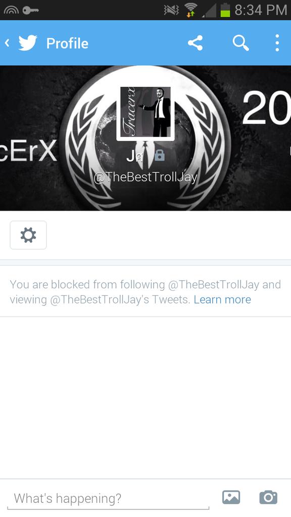 OpSafeKid's tweet photo. Would you look at that. .@TheBestTrollJay blocked me. Pitiful really. What? Can't "hack" it? LMFAOOOO http://t.co/3xhDjFPTgb