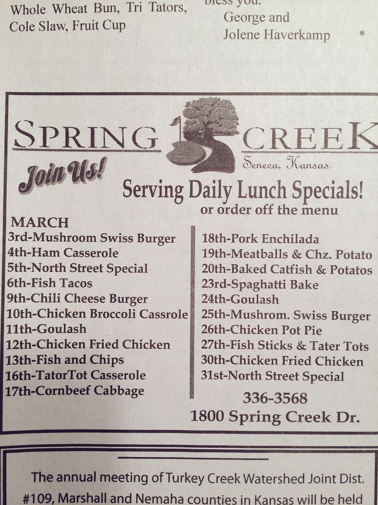 GolfSpring's tweet photo. Check out our daily lunch specials. Attached is the daily weekday menu in March. http://t.co/s2ZACzRjTB
