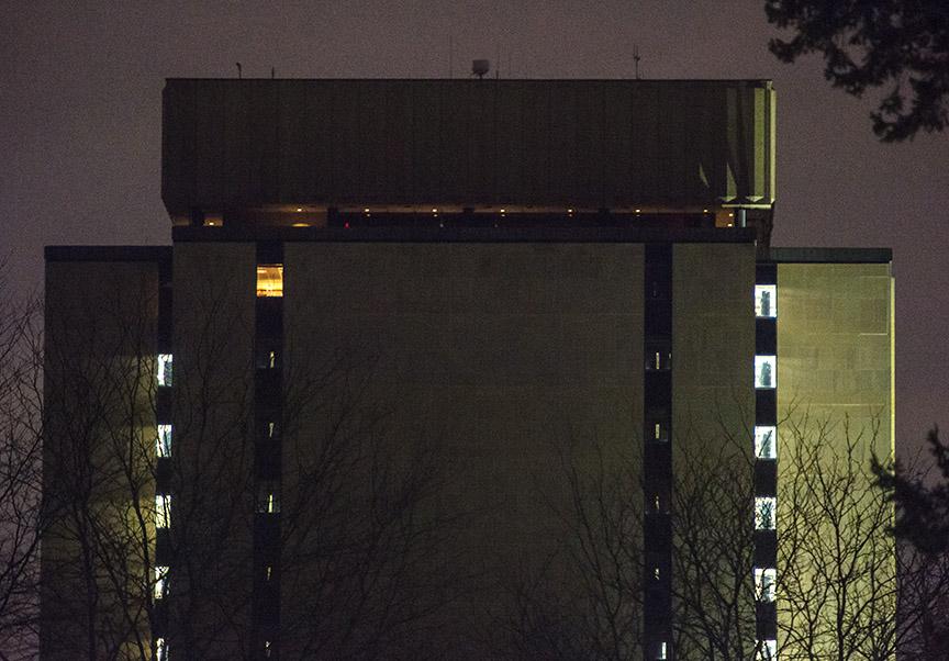 That light all by itself…that's Fr. Ted's office.