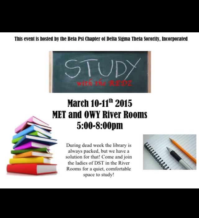 Join the REDZ next week for Study Tables! UO- EMU (Met + OWY River Rooms) | March 10-11th 2015 | 5:00-8:00pm! 🎒📝📚📓✏️