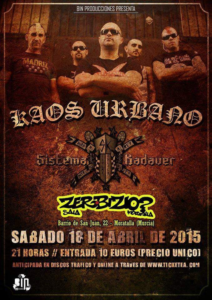 SistemaKadaver's tweet photo. Y 18 de abril, a partir de las 21h en @ZERBIZIOSALA  moratalla (Murcia)! Con @KAOSURBANO96 Sexo droga y street punk! http://t.co/TIOSJ7sfZM