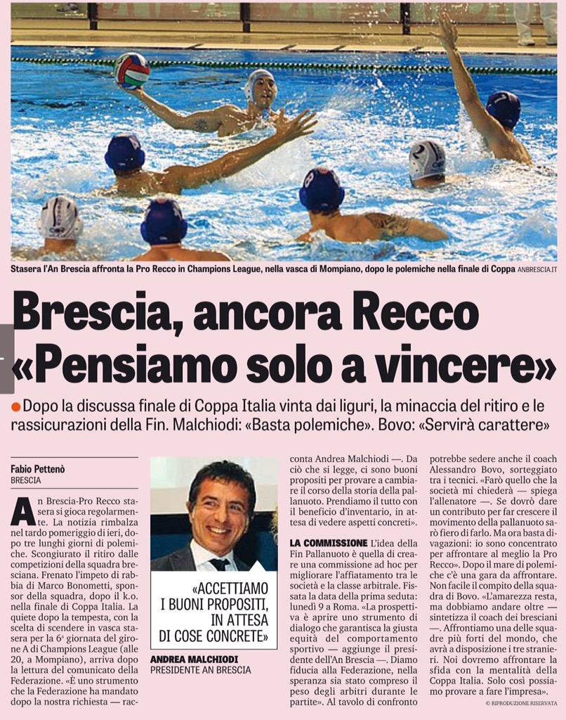 <a href="/An_Brescia/">An Brescia</a>-@ProRecco1913, torna la sfida più bella
#RaiSport2 ore 20
#RassegnaStampa #ChampionsLeague <a href="/FINOfficial_/">Federnuoto</a>