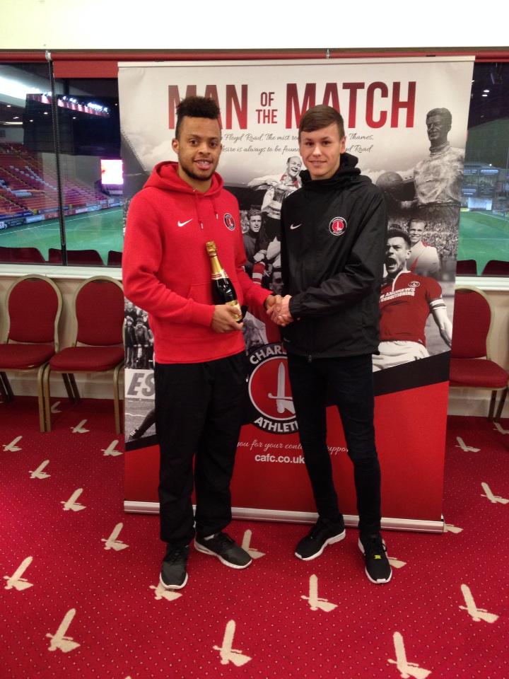 StuartMc3's tweet photo. Lewis McRae presents MOM award to Jordan Cousins in Crossbars after Forest win at the Valley on Tuesday evening http://t.co/gldiGaaPdN