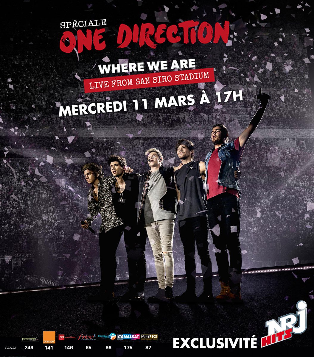 nrjhitslachaine's tweet photo. Exclusivité #nrjhits
Mercredi 11 mars à 17h >>>> #speciale1DNRJHits
> Live in San Siro Stadium + Intégrale clips http://t.co/8JtU0HsuFz