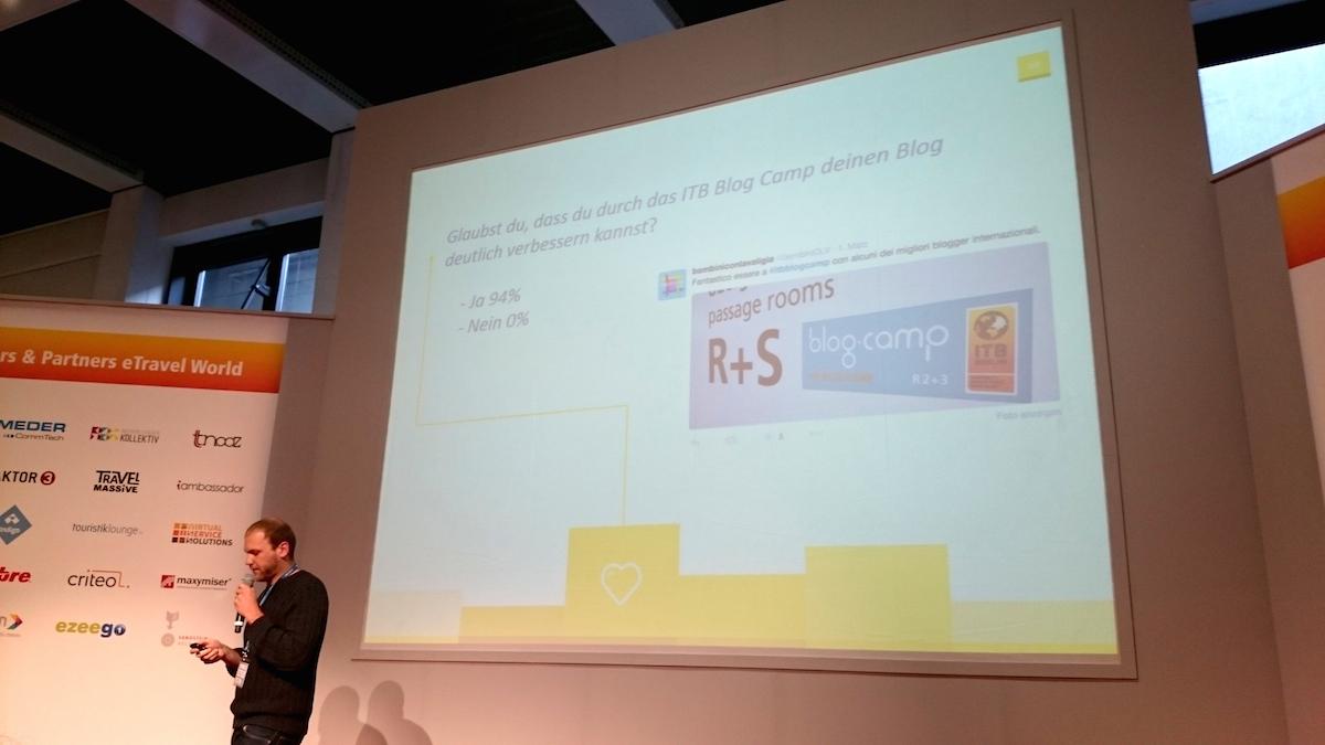 bambiniCLV's tweet photo. it's #amazing to be on the giant screen at #ITBBerlin many thanks to @offthepathcom @planet_backpack #itbblogcamp http://t.co/sisq7w99Tb