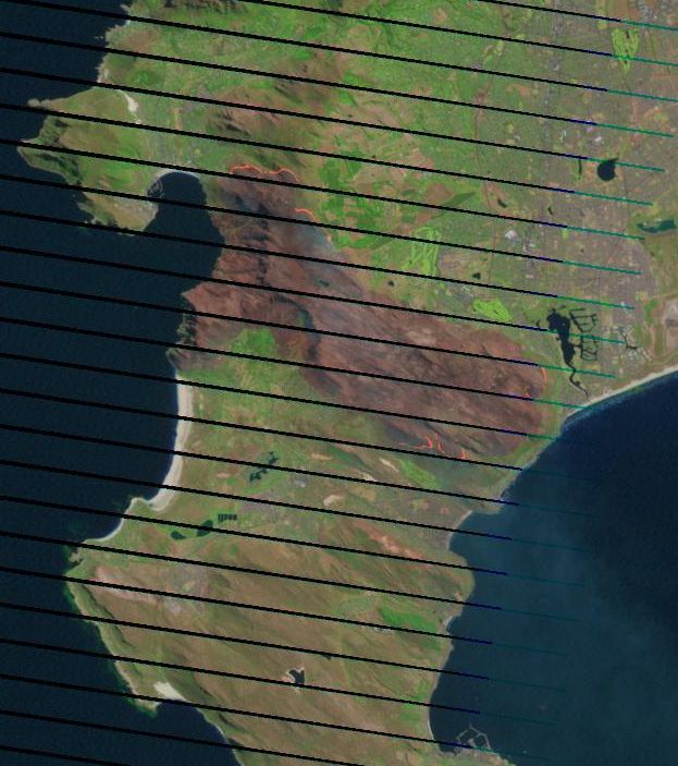 g_calderwood's tweet photo. Landsat 7 image from 3 March showing the extent of the burn #CapeTownFire http://t.co/kL55ussgA1