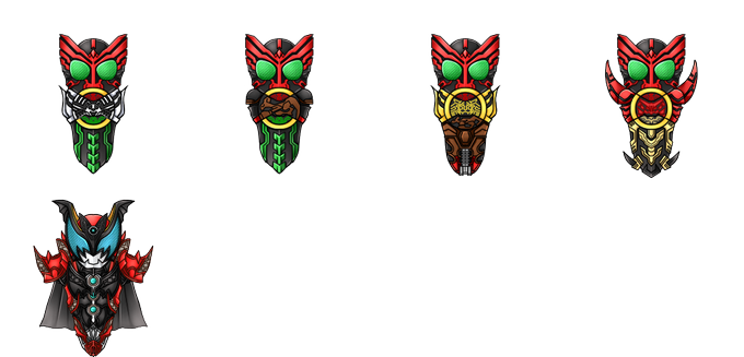 作り忘れていたオーズの亜種+ダークキバ。
オーズはこれで全部のメダルに対応できたはず。 