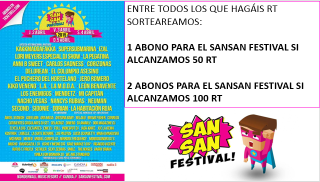 Musicologas's tweet photo. ENTRE TODOS LOS QUE HAGÁIS RT, SORTEO DE ABONOS PARA EL @SanSanFestival #yovoyalsansan RT RT RT RT ! #sansanfestival http://t.co/2nHGq7P4qC