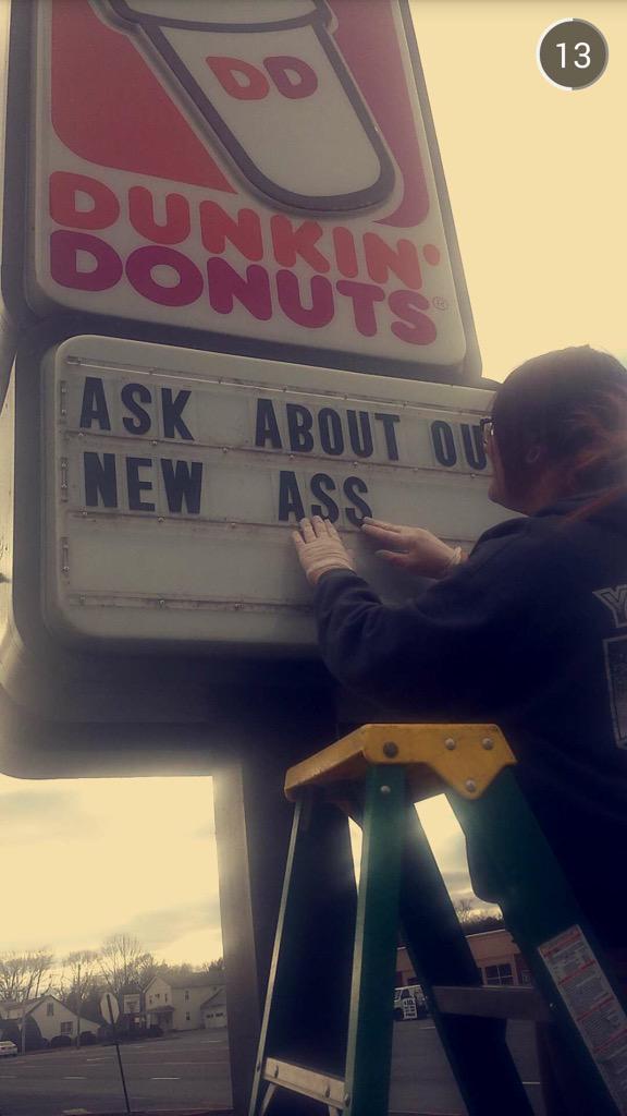 DRE_bunz's tweet photo. when they trust you to put up the marquee..@Dunkin_Probs @DunkinProbs http://t.co/82w7P7L7EI