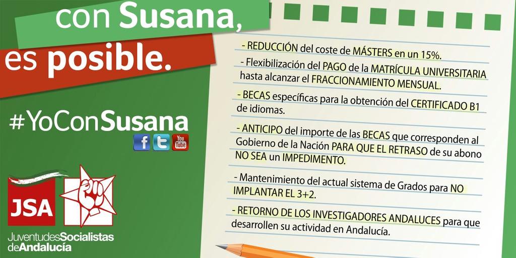 jsahuelva's tweet photo. En #Andalucia ningún estudiante se quedará sin estudiar por falta de recursos económicos #YoConSusana http://t.co/y4HunizKzp
