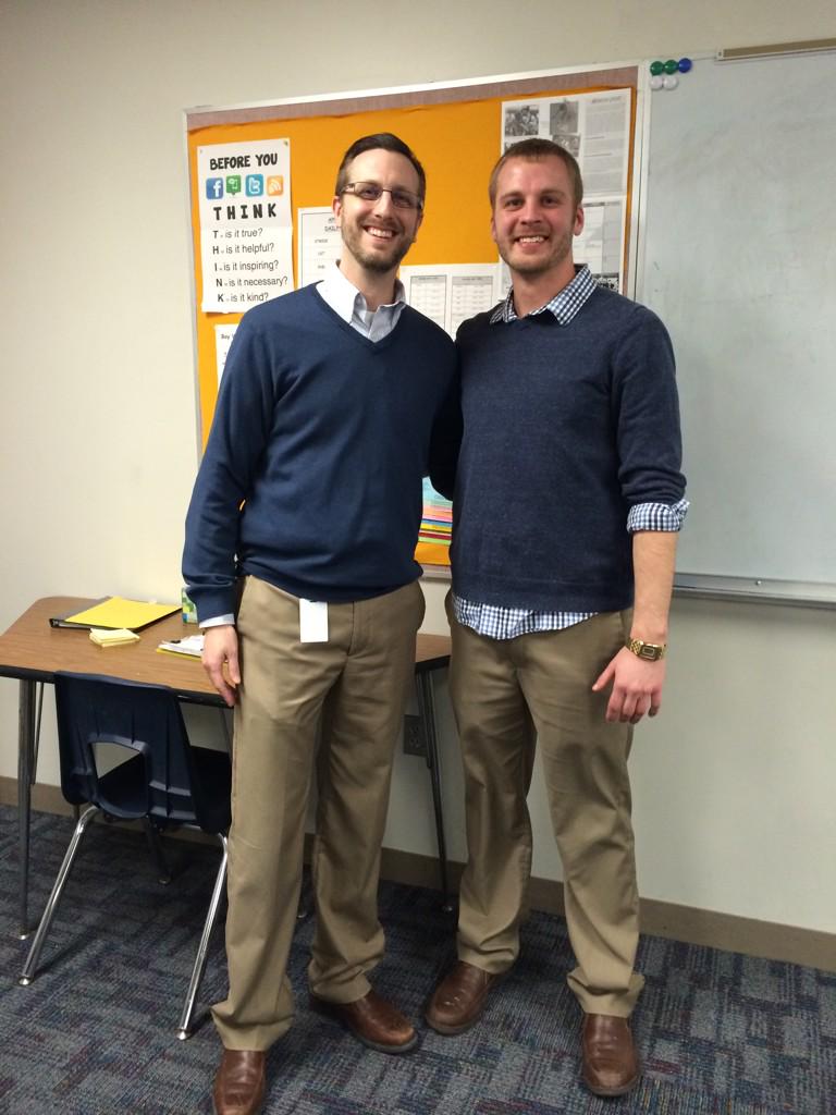 bsnicol2's tweet photo. Great minds dress alike. #MathTeacherFashion @MrZweerink http://t.co/ipg22DzzCI