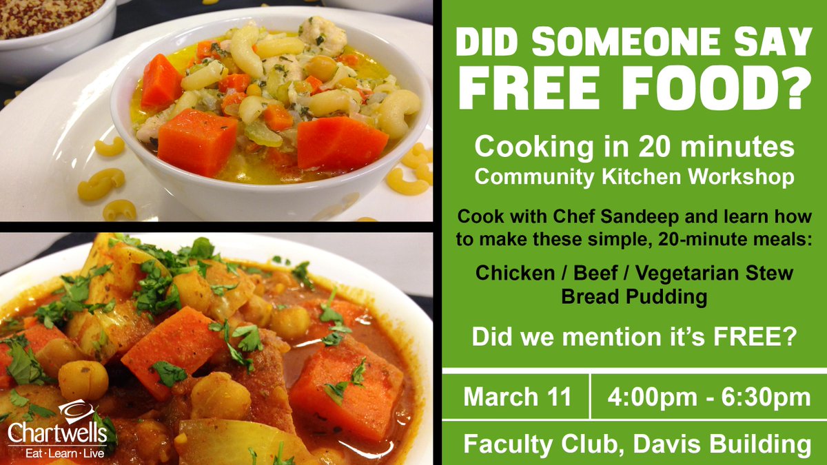 UTM_Dining's tweet photo. Want free food? Come learn how to make a delicious meal on March 11 with Chef Sandeep! #UofTMississauga #FreeFood http://t.co/siygZMzK6t