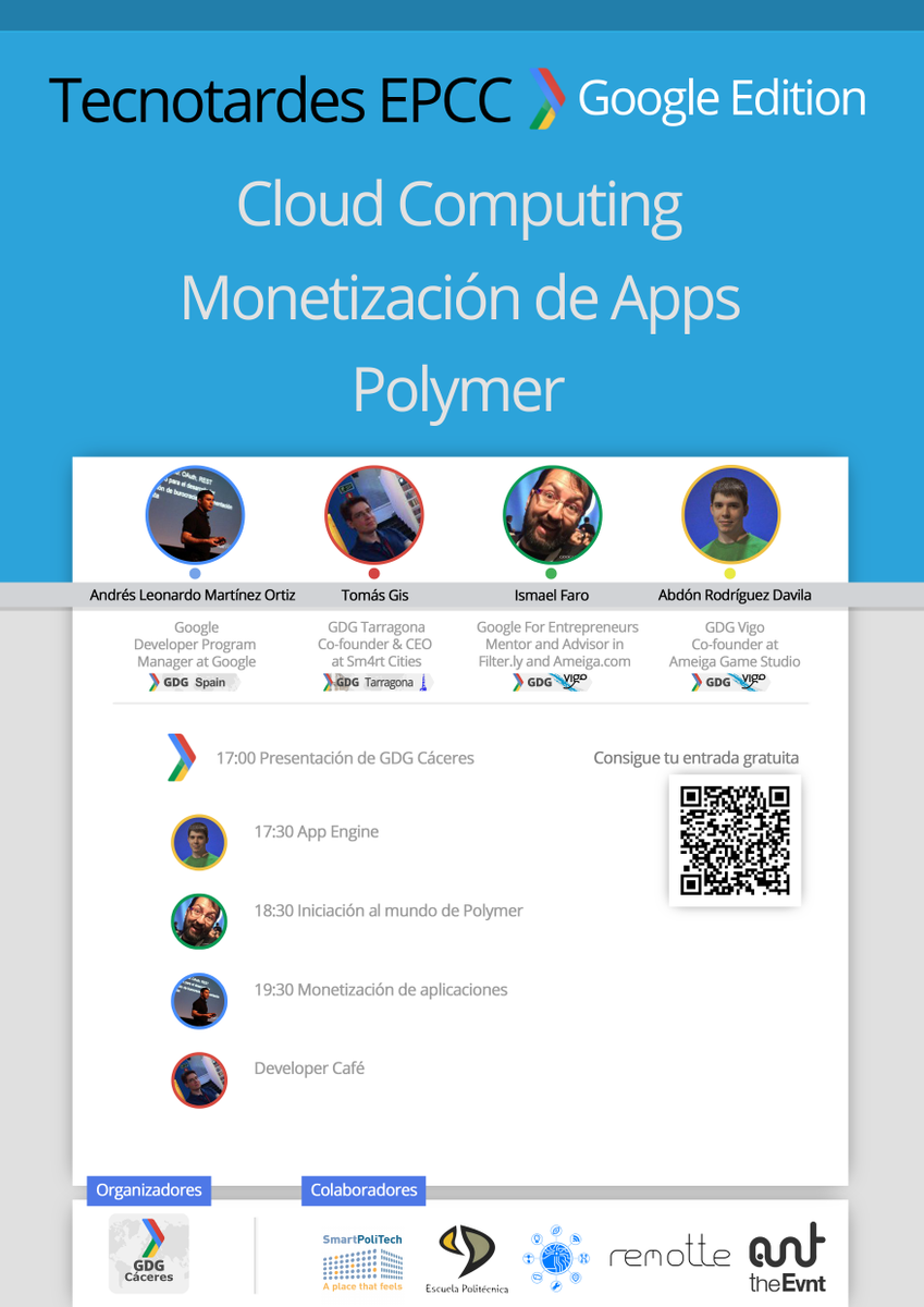 gdgcaceres's tweet photo. Obtén aquí tu entrada gratuita como siempre Tecnotardes #GoogleEdition http://t.co/efSuSUWcEl @insags @cenatic http://t.co/AzTUnz0nnN