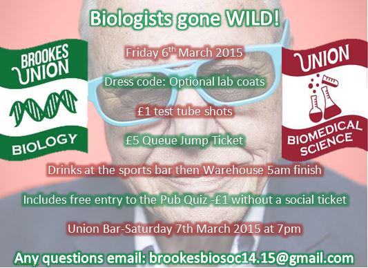 BrookesBioSoc16's tweet photo. 6/3/15 Social: 8pm Sports Bar+Warehouse. 7/3/15 Pub Quiz 7pm Union Bar. Selling tickets tomorrow 12-1 in Union Square http://t.co/ty4FF47Q6a