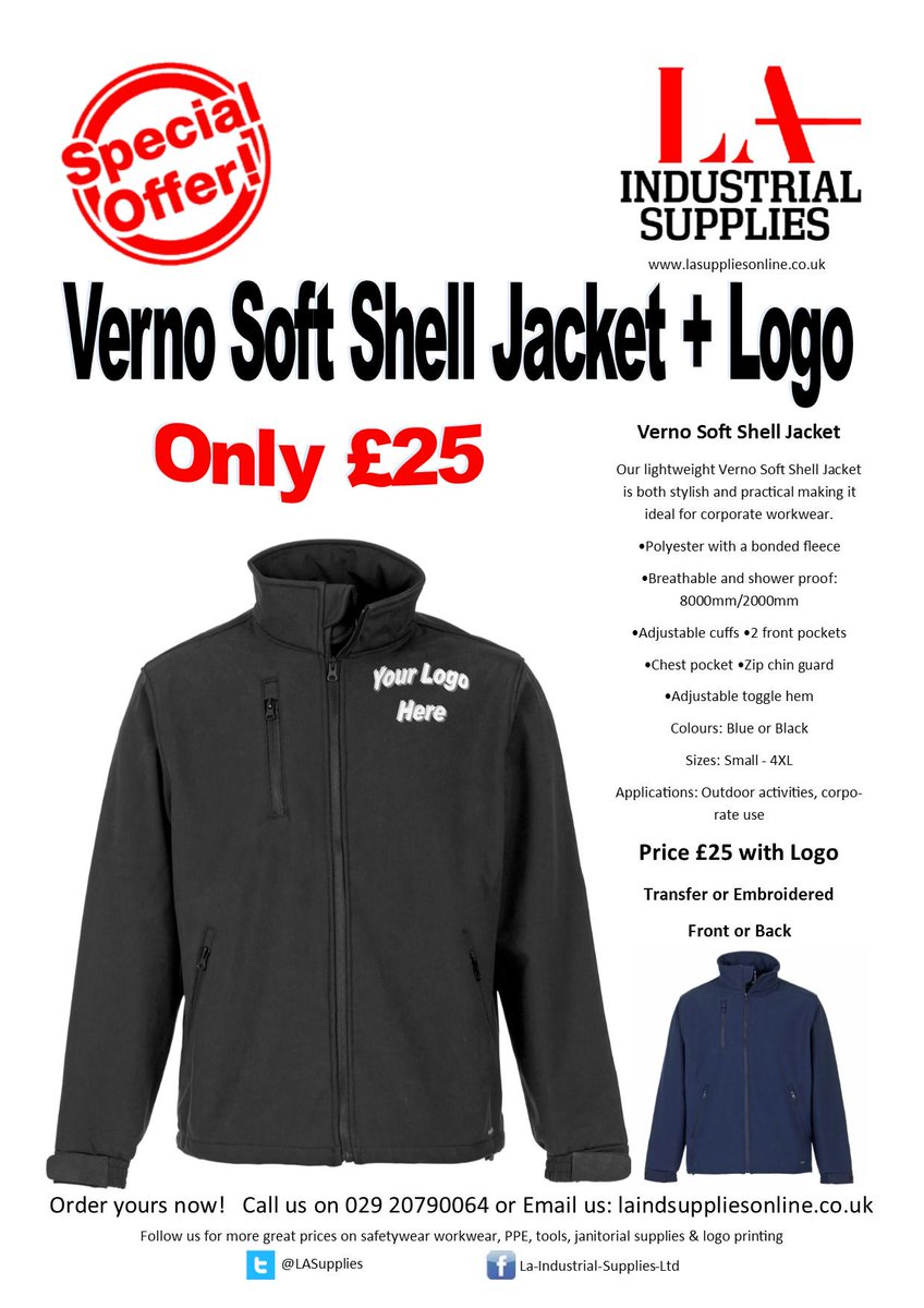 LASupplies's tweet photo. We also provide #workwear FREE delivery across #SouthWales. We have a great offer of jacket + your logo only £25 :) http://t.co/iUnAfSJtRa