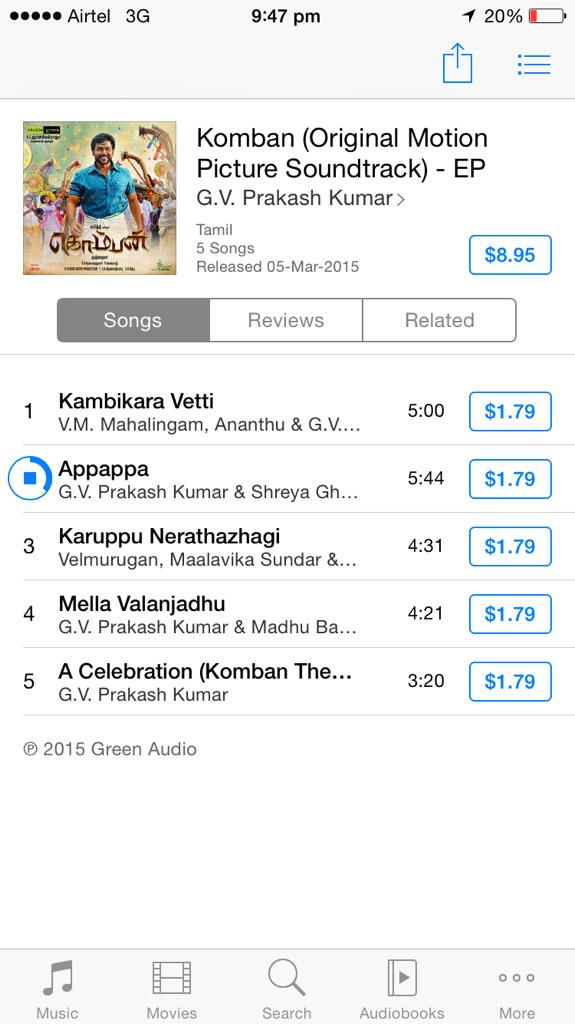 MSPMovieManiac's tweet photo. #Komban Songs are damn good
Thanks to #iPhone6
@StudioGreen2
Loved @shreyaghoshal #Appapa
@gvprakash http://t.co/BuA9fqEbuK