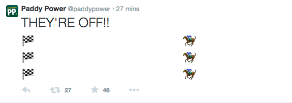 benjackthomas's tweet photo. So @PaddyPower's horse emoji race across Twitter is bloody brilliant! ππ #Cheltmental #GoOnNumber2!!! http://t.co/UmggJzEocO
