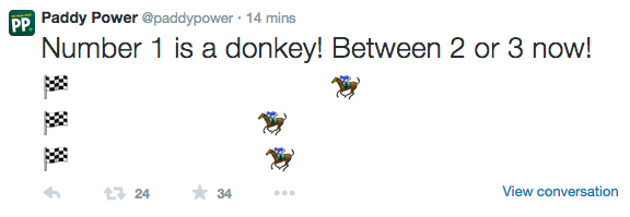 benjackthomas's tweet photo. So @PaddyPower's horse emoji race across Twitter is bloody brilliant! ππ #Cheltmental #GoOnNumber2!!! http://t.co/UmggJzEocO