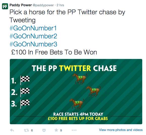 benjackthomas's tweet photo. So @PaddyPower's horse emoji race across Twitter is bloody brilliant! ππ #Cheltmental #GoOnNumber2!!! http://t.co/UmggJzEocO