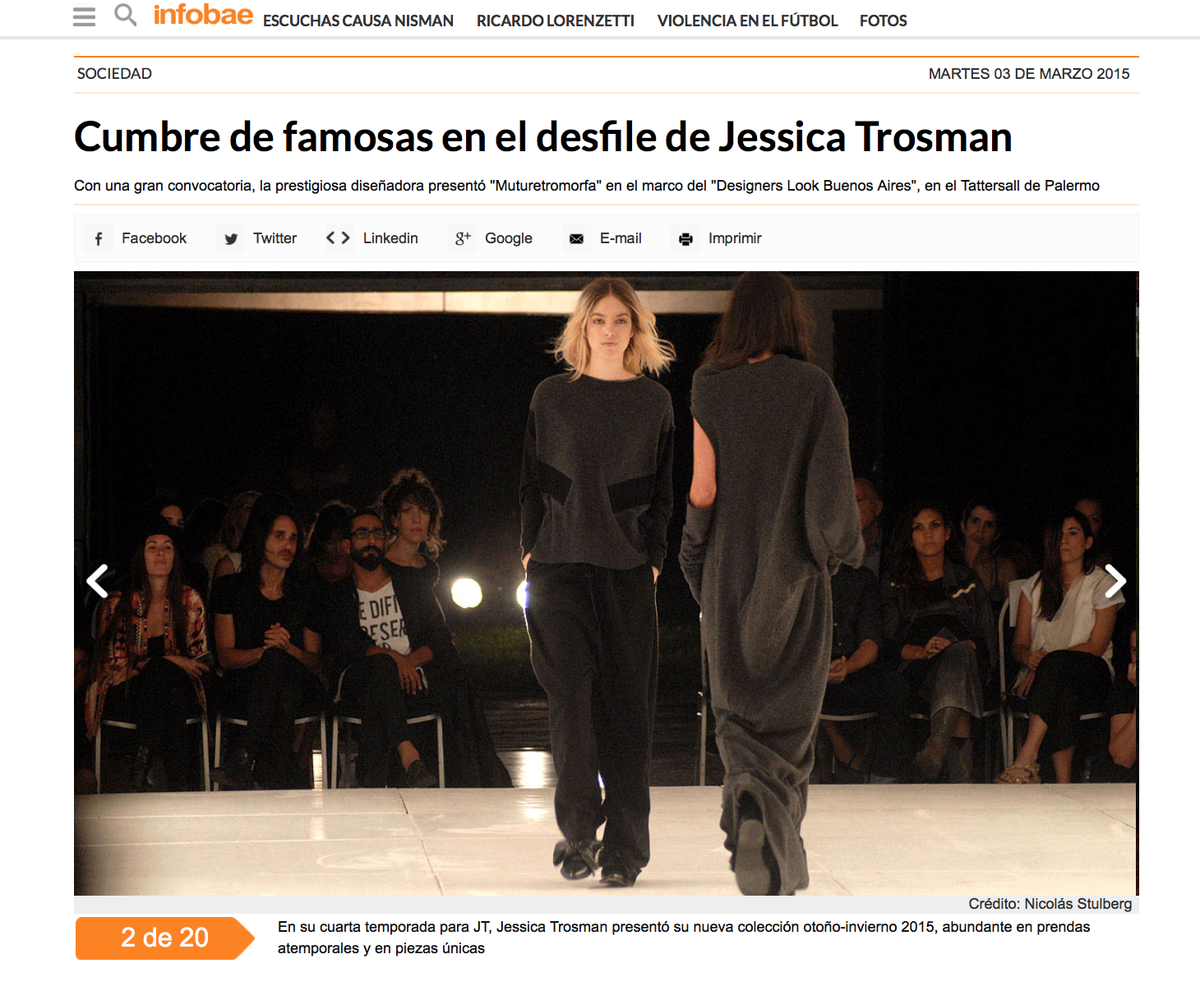 aguskampfer's tweet photo. Lluvia de felicitaciones @jessicatrosman por el gran desfile y gracias por la invitación. Cuánto talento! cc @infobae http://t.co/4WUYtS9M3Z