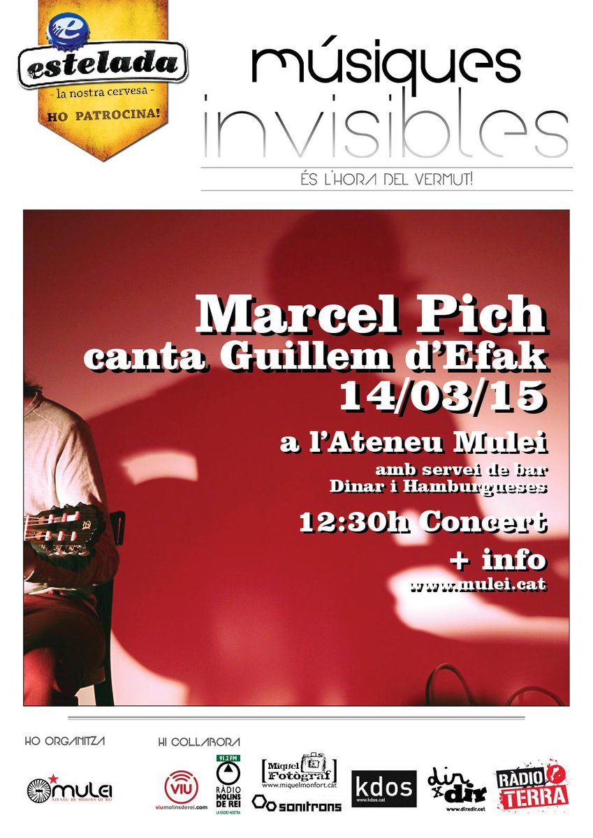musicainvisible's tweet photo. El dissabte 14 de març nova cita del cicle: @MarcelPich canta Guillem d'Efak a l'@AteneuMulei #MolinsdeRei #concerts http://t.co/haMAm9k5z5