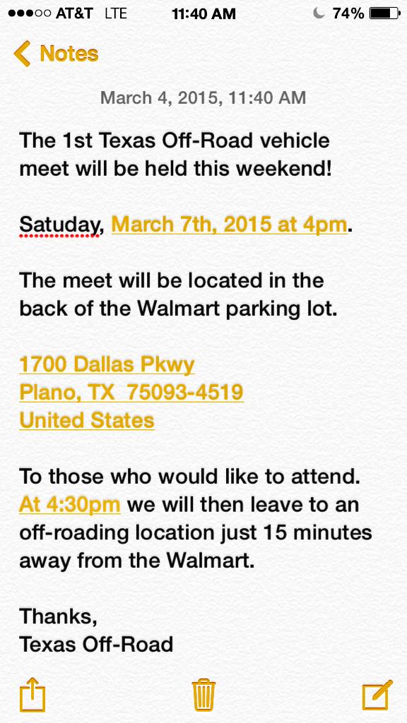texas_offroad's tweet photo. THE 1ST TEXAS OFF-ROAD VEHICLE MEET WILL BE HELD THIS WEEKEND!

See the picture below for details... 

#TexasOffRoad http://t.co/lBJ8KOFD8V