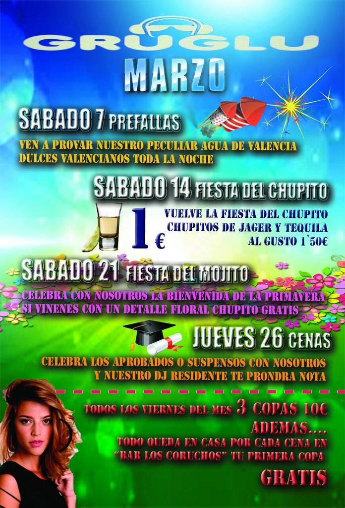 PubGruGlu's tweet photo. Ya tenemos cartel..Pero no para ste finde, sino para todo l mes d marzo! Apunta n el calendario nuestras fiestas! ;) http://t.co/t0xN5JbZec