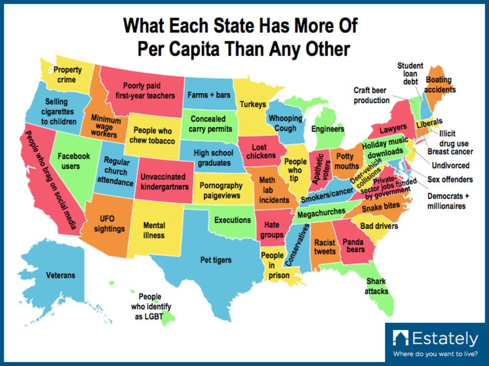 weknowmeme's tweet photo. What Is Your State No.1 At? This Shows What Each State Has The Highest Per Capita Rate Of...
http://t.co/Kjx7i8ZW6S http://t.co/g0WnmTqVAS