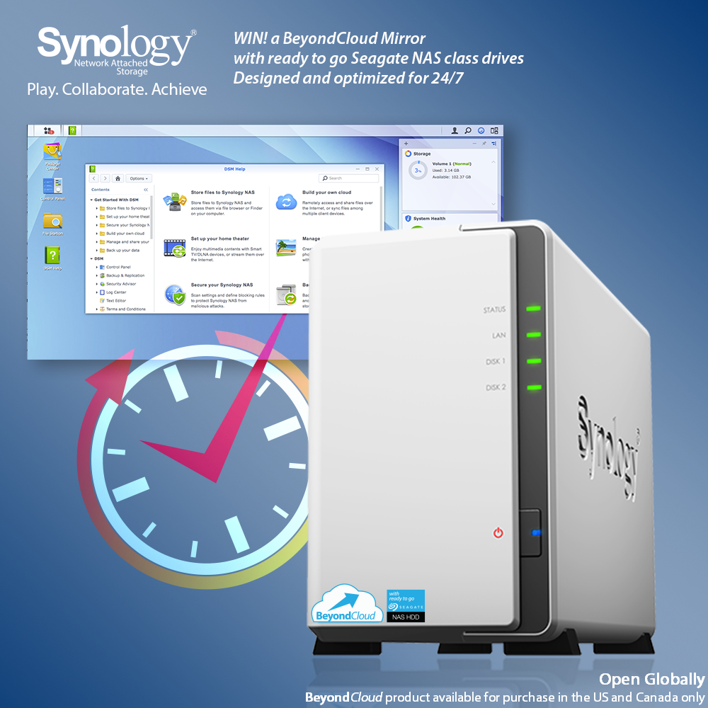 Synology's tweet photo. WIN! a BeyondCloud Mirror with ready to go @Seagate NAS Class Drives. #LiveBeyondtheCloud - http://t.co/JXBtfhQJiW http://t.co/VIZTSl5pxK