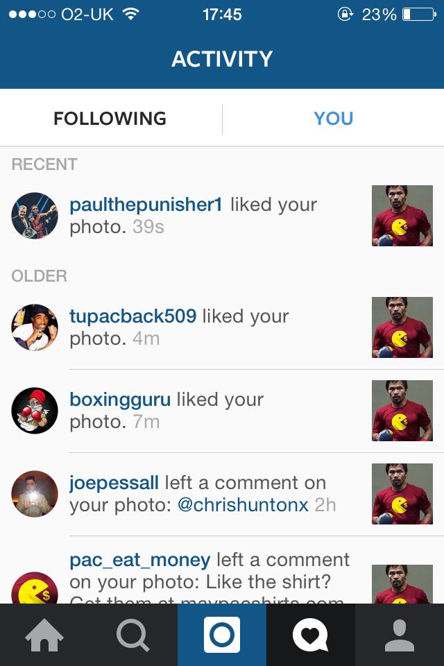 Buzzing that @PaulThePunisher liked one of my Instagram pictures today! #BoxingHero