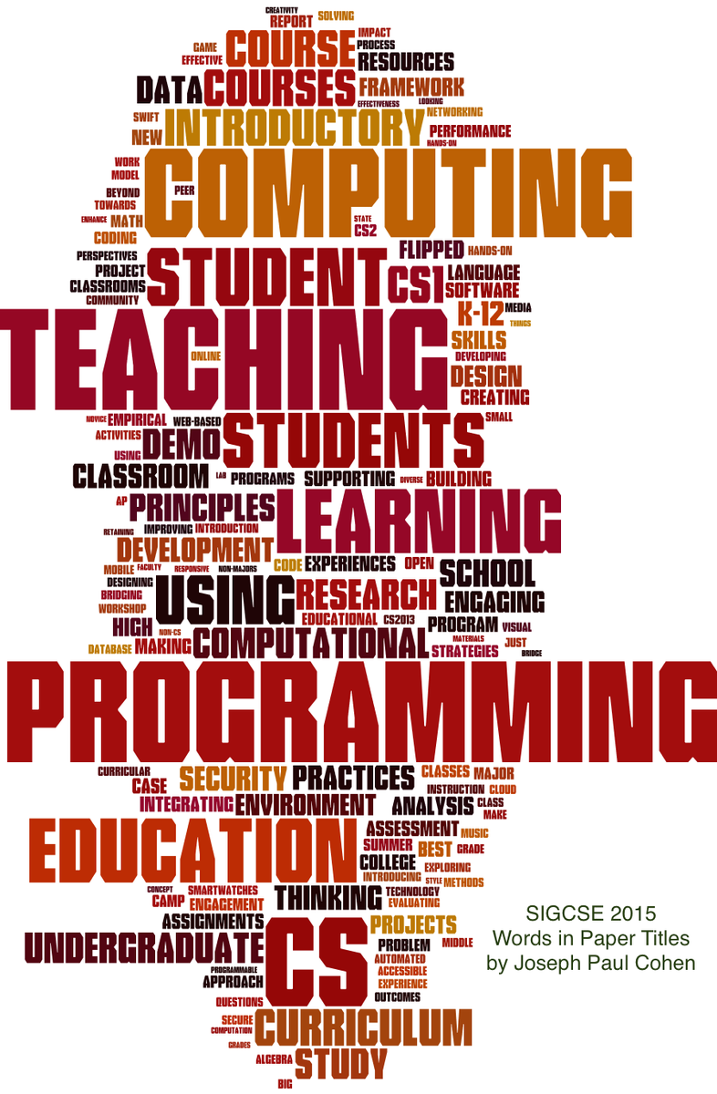 josephpaulcohen's tweet image. A visualization of the words in paper titles accepted to #SIGCSE2015 #SIGCSE