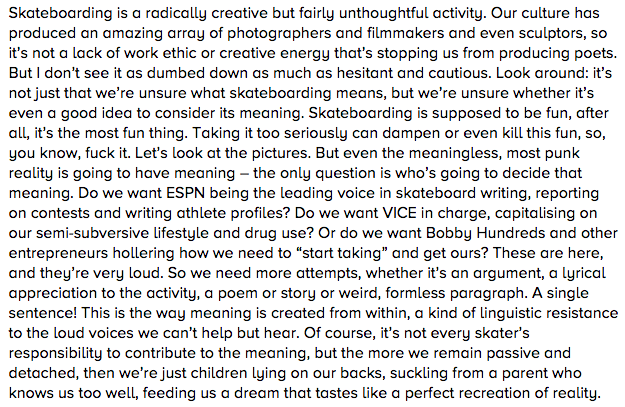 cnkerr's tweet photo. Great insight by @kylebeachy on what it means to consider skateboarding beyond the visceral. via: @DeafLens http://t.co/82WY7Ndl0J