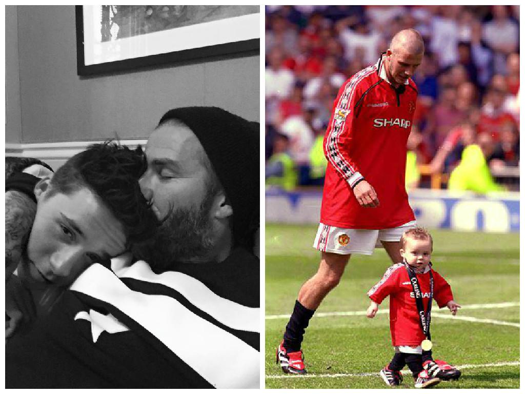   Never too old for a kiss from daddy, happy birthday Brooklyn Beckham - 16 today! x  this is too cute.!  